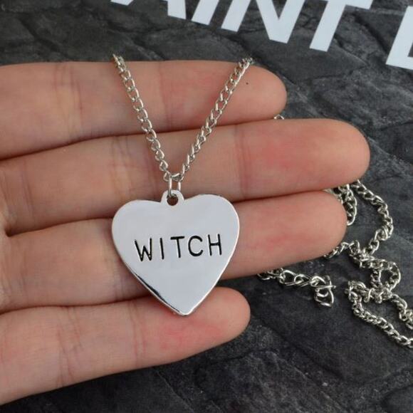 Witch Heart Pendant on Chain Necklace - Picture 1 of 5